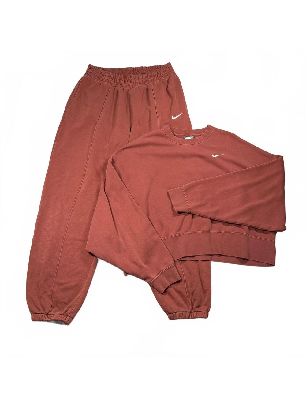 Nike Sportswear Women's M Cropped Crewneck Sweatshirt Jogger Set Rust Fleece